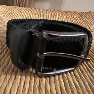 Original Penguin Black Woven Stretch Belt with Leather Trim – Size L (38)
